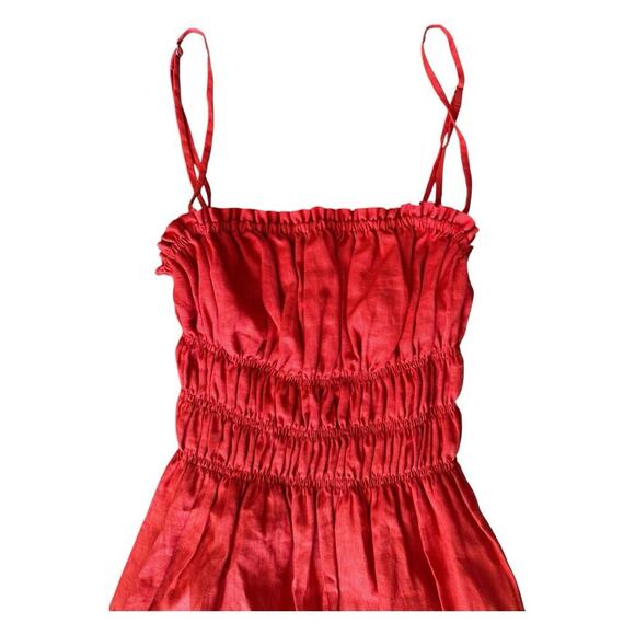 Gillia Red Linen Mini Dress Spaghetti Strap Convertible Strapless Shirred Waist - Picture 4 of 10